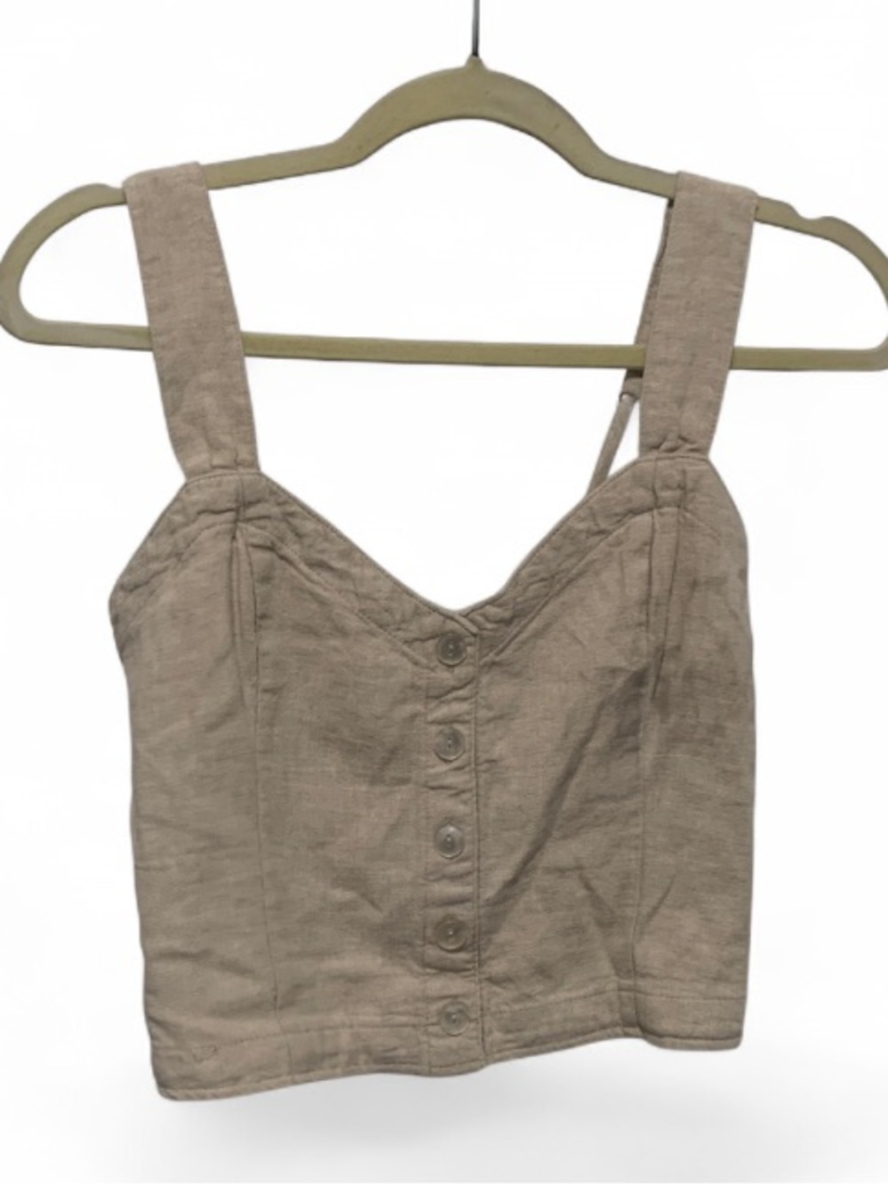 Abercrombie & Fitch Neutral Beige Button-Front Cropped Tank Top